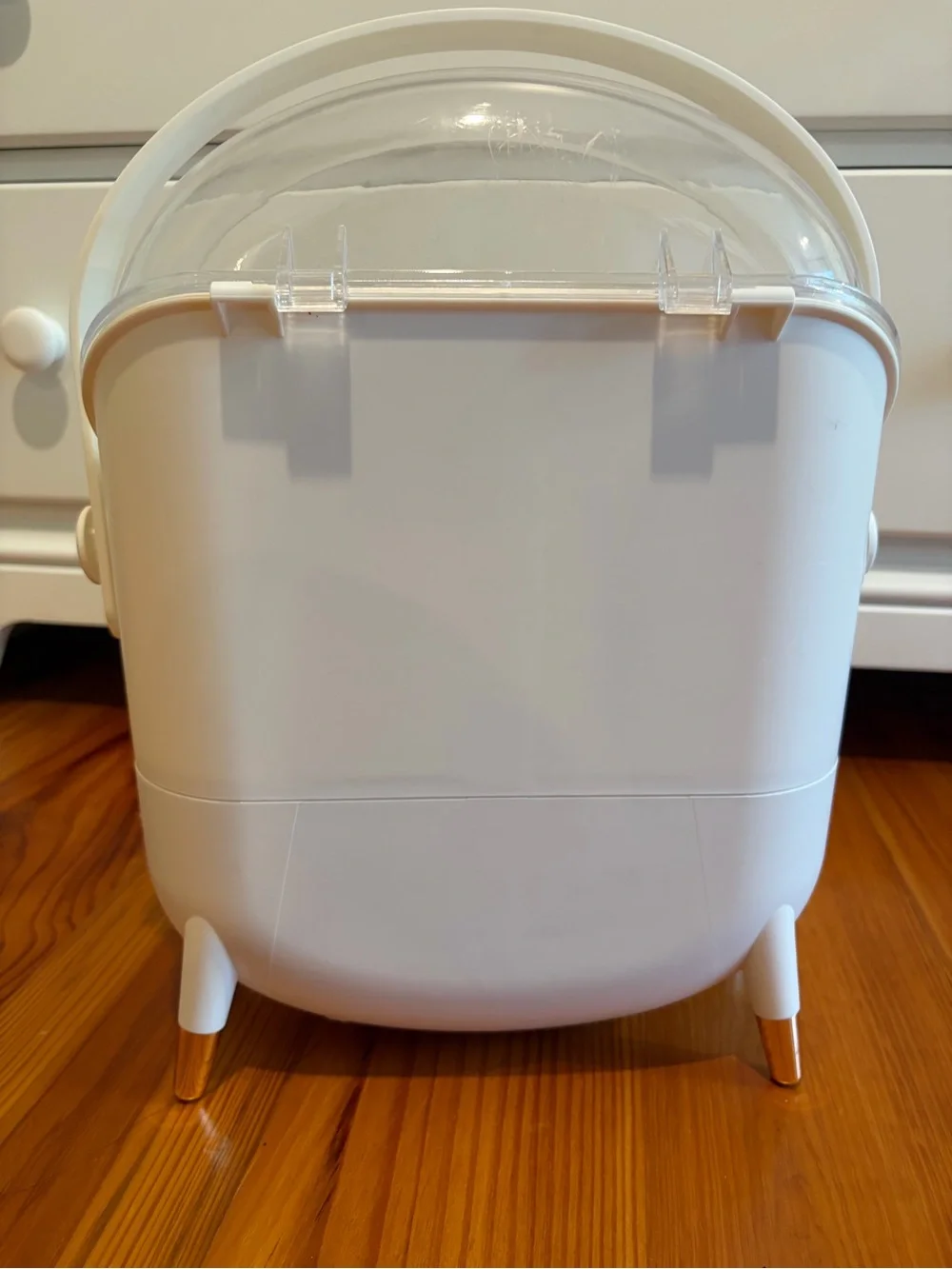 White Ribbed Storage Organizer with Clear Dome Top